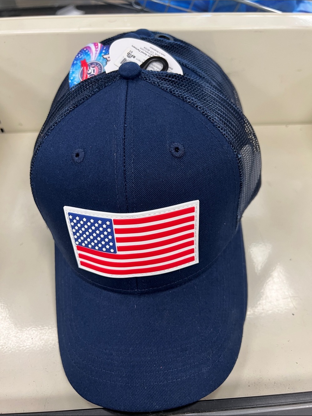 Navy Men's Trucker Cap with American Flag Patch adjustable